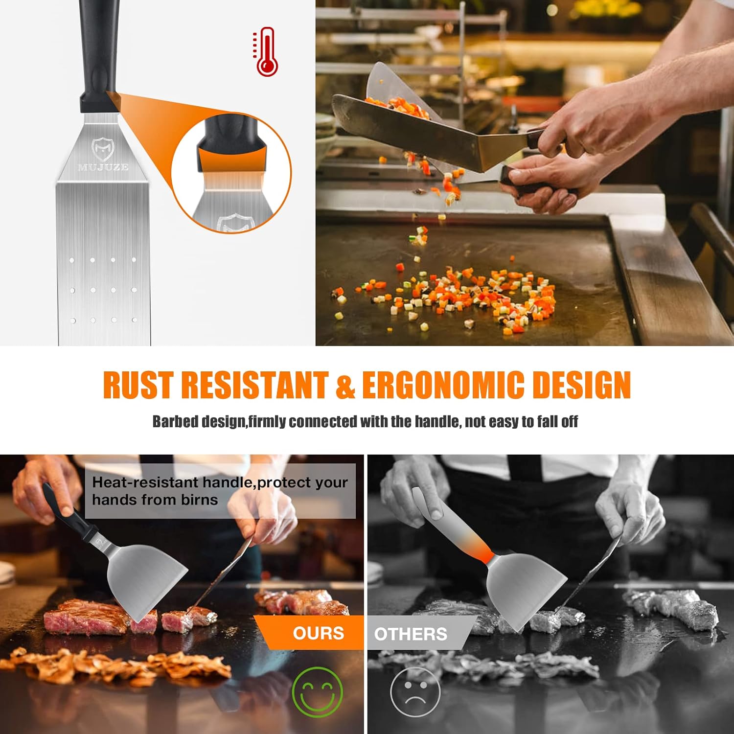 MUJUZE Stainless Steel Griddle Accessory Set, Gift Griddle Kit for Men and Dad, Professional Spatula for Barbecue Grill Teppanyaki and Camping