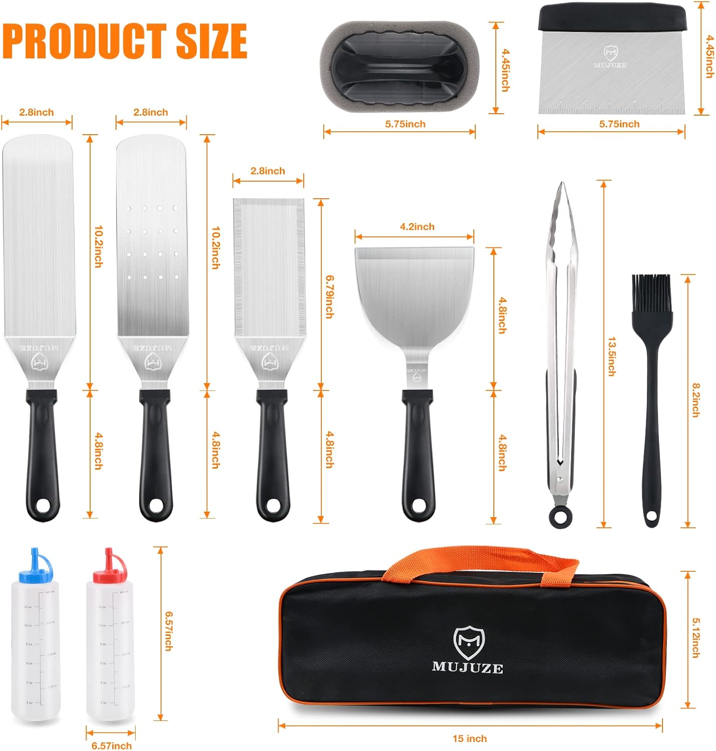 MUJUZE Stainless Steel Griddle Accessory Set, Gift Griddle Kit for Men and Dad, Professional Spatula for Barbecue Grill Teppanyaki and Camping