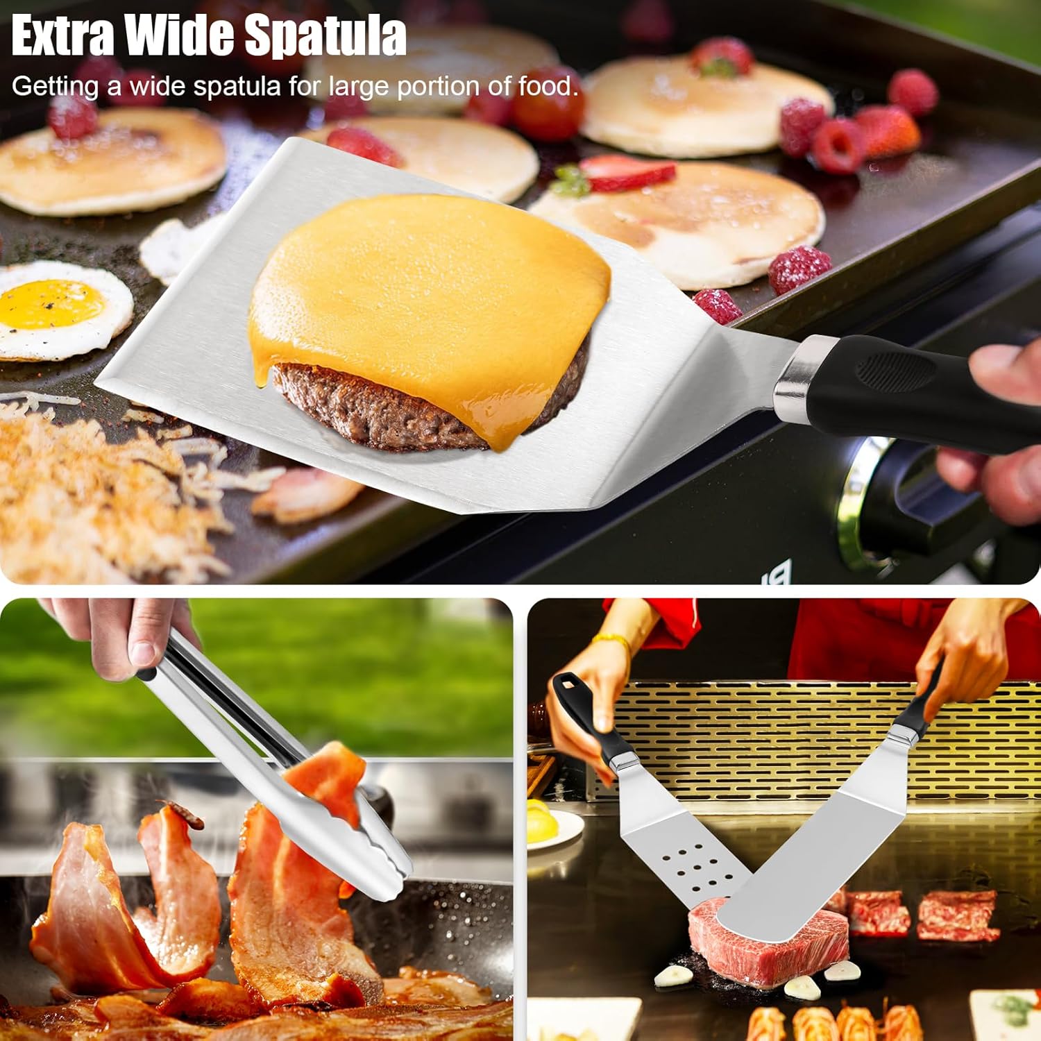 Grilliance Teppanyaki Grill Set of 27 Stainless Steel Barbecue Utensils, Hibachi Smasher Burger Gift Kit with Hamburger Press, Cooking Bell for Blackstone
